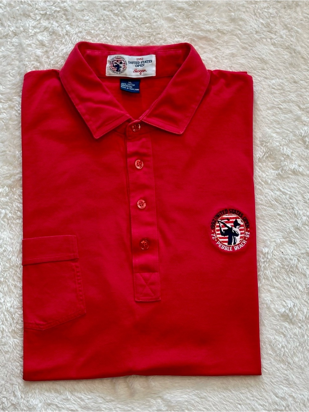 Vintage 1992 US Open Pebble Beach Polo Shirt XL Red Ben Hogan Mercerized Cotton